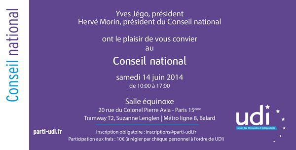 Conseil National UDI ce samedi 14 juin 2014