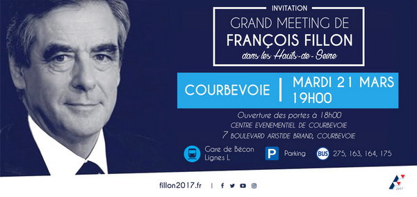 Grand Meeting de François Fillon à Courbevoie ce mardi 21 mars à 19h00